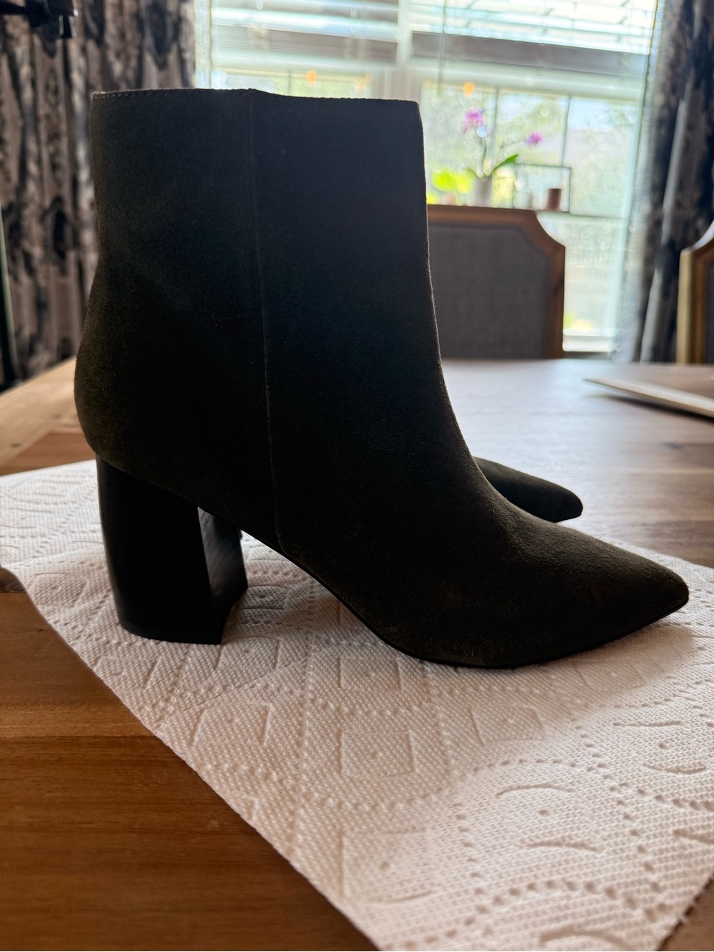 Marc Fisher green Suede Pointed Block-Heel Ankle Booties